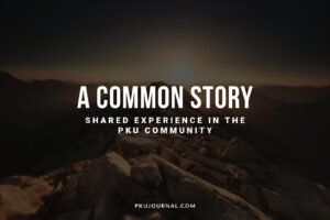 Graphic with the title “A Common Story: Shared Experience in the PKU Community” over a mountain sunrise background. Created for PKU Journal.